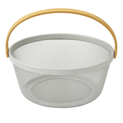 Round Metal Mesh Basket with Wooden Handle – Large | Modern Storage & Fruit Bowl
