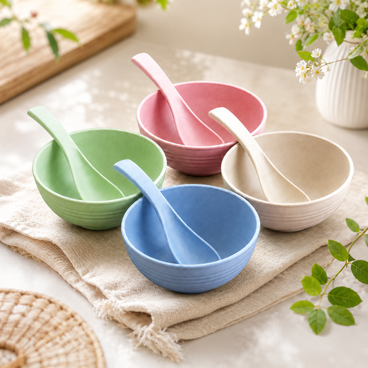 Imperial Soup Bowl Set with Spoon – 4 Piece Pastel Serving Bowl Collection - Habitt