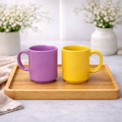 Set of 2 Ceramic Coffee Mugs Yellow  & Purple Color Cups | Modern Tea & Coffee Mug Set