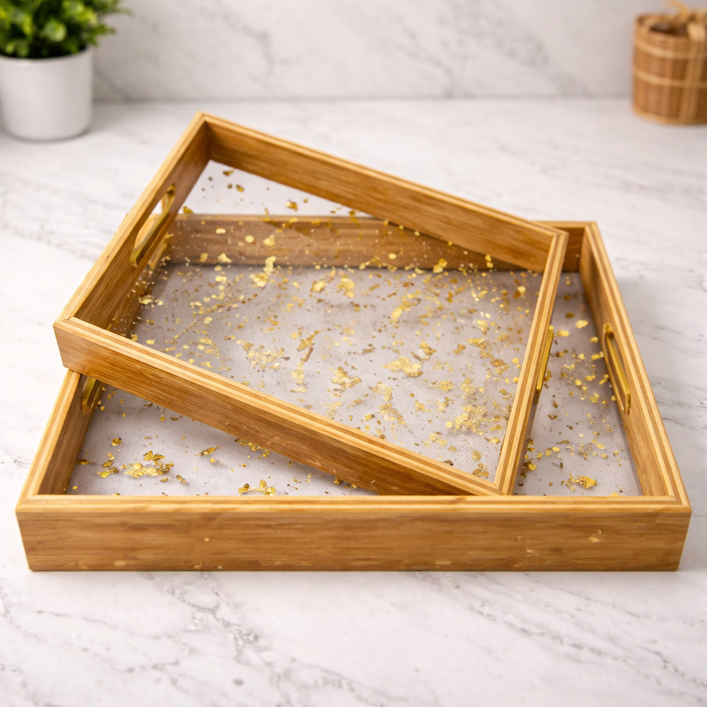 Luxury 2-Piece Square Acrylic Tray Set – Elegant Decorative Serving & Organizer Trays - Habitt