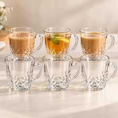 6Pcs Clear Glass Cup Set 220ml | Textured Tea & Coffee Cups