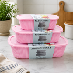 Kitchen Storage Box Ribbed – 3 Piece Food Storage Container Set with Lids | BPA-Free Multipurpose Organizers