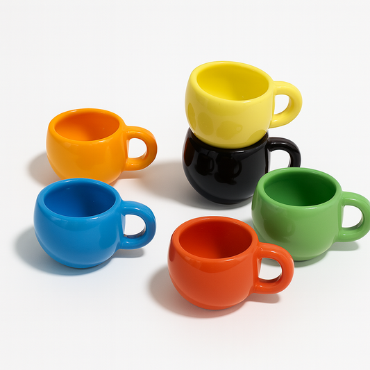 Pack of 6 – 150ML Color Pop Ceramic Mug Set  | Assorted Bright Colors for Tea & Coffee