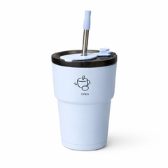 Vacuum Tumbler 450ML – Insulated Travel Mug with Lid & Straw (White, Green, Light Blue, Black, Red) - Habitt