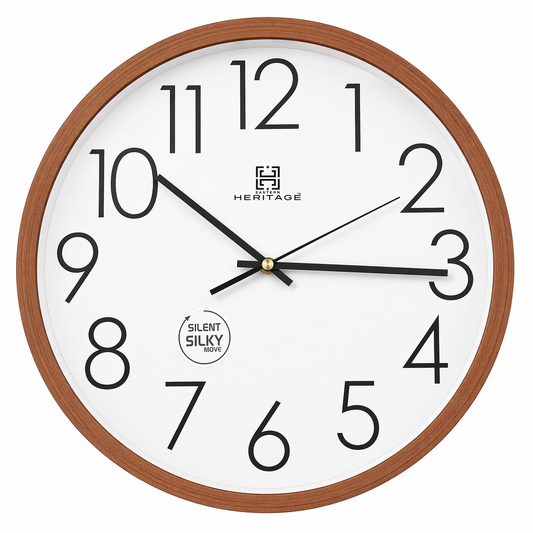 Heritage 15-Inch Wooden Finish Wall Clock with Silent Sweep Movement – Modern Minimalist Plastic Frame Clock for Home & Office - Habitt