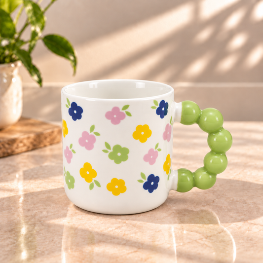 Floral Bubble Handle Ceramic Mug