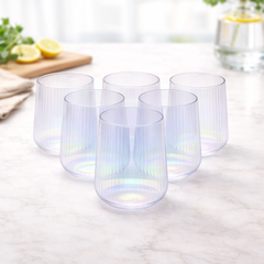 Iridescent Ribbed Tumbler Set – 6Pcs 440ml Modern - Habitt