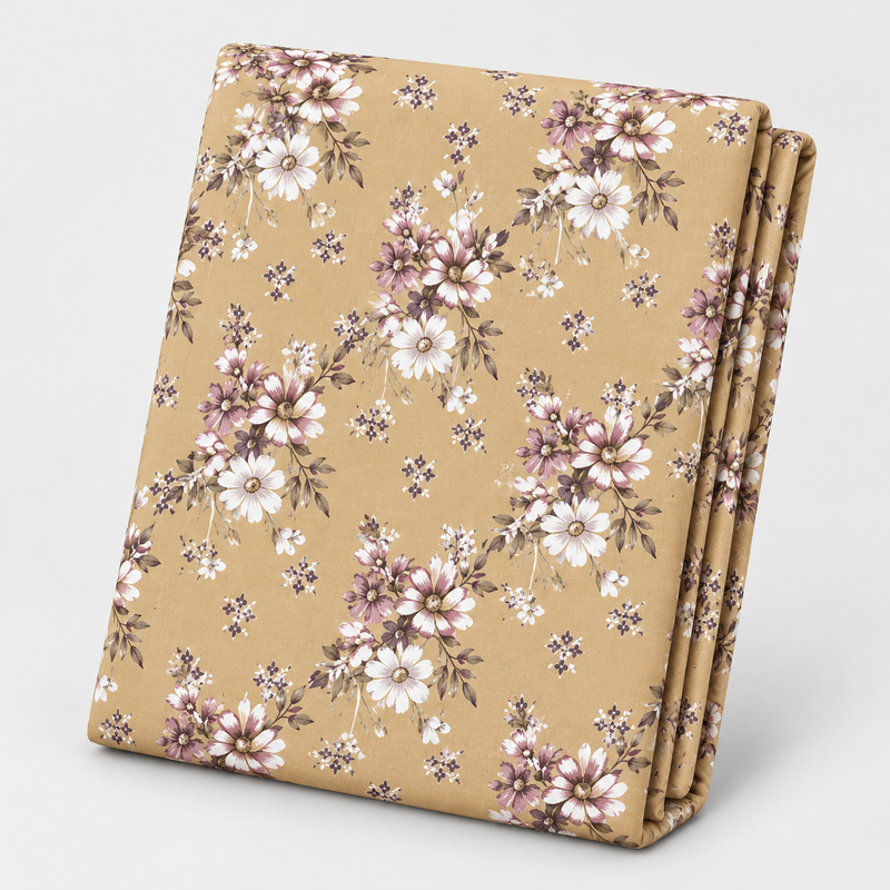 Floral Printed Double Bed Sheet – Elegant Beige Design