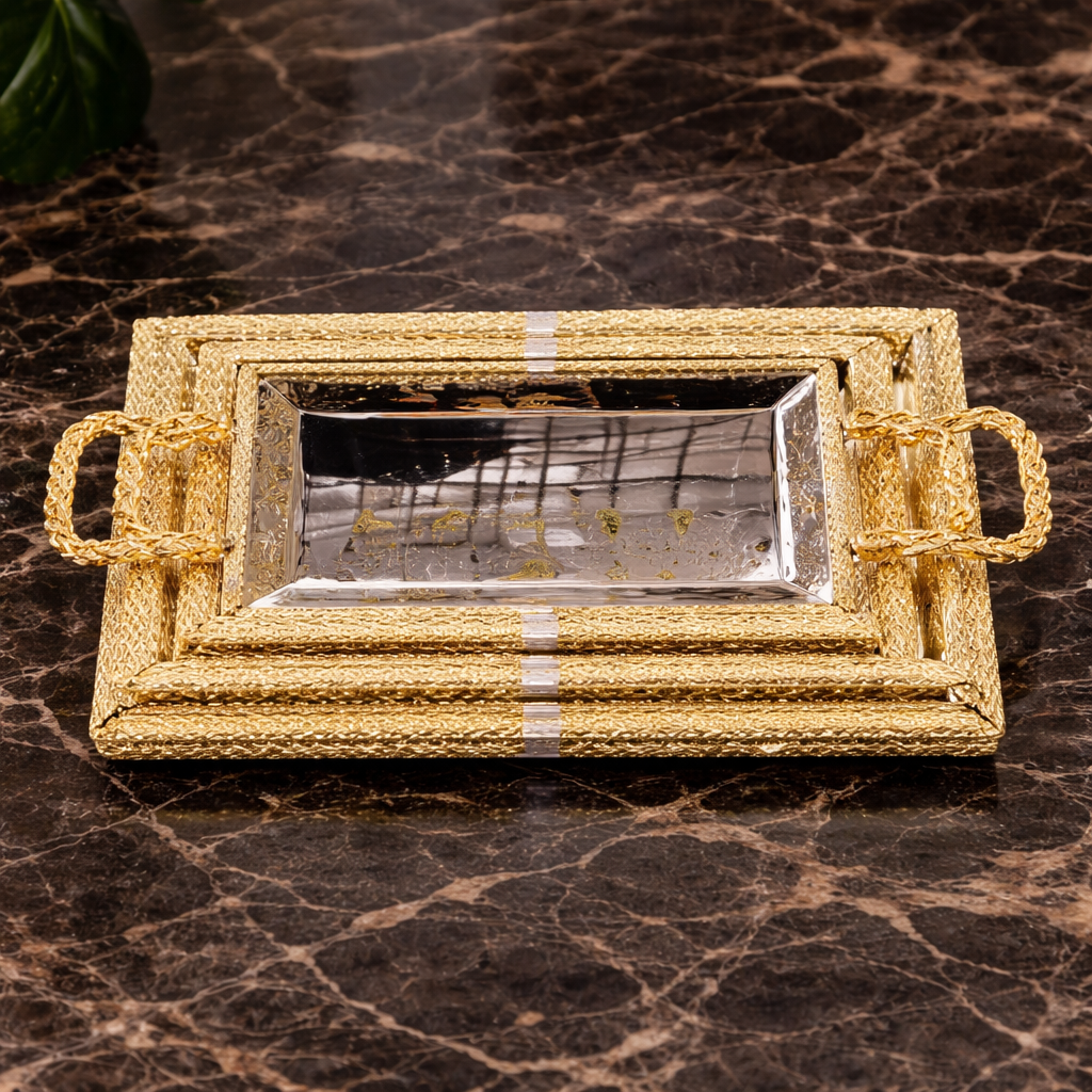 Luxury Tray Set 3PCS – Gold Decorative Serving Trays with Handles - Habitt