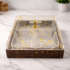 Elegant 4-Section Acrylic Dry Fruit Dish – Decorative Snack & Mithai Serving Tray - Habitt
