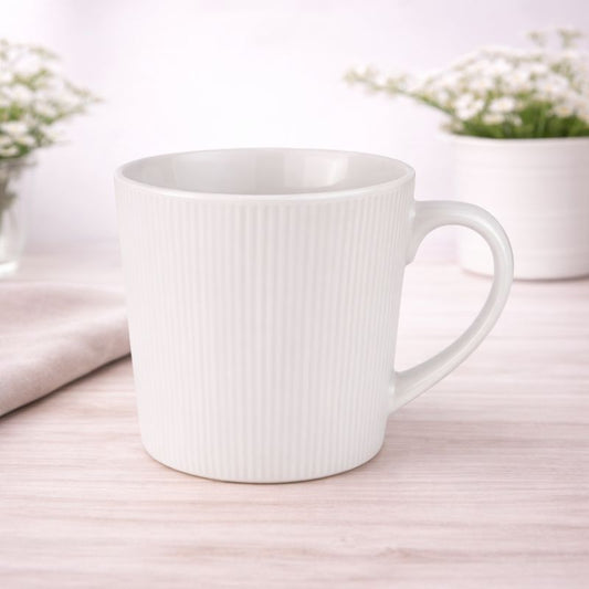 Classic White Textured Mug – Elegant Ceramic Cup for Everyday Use
