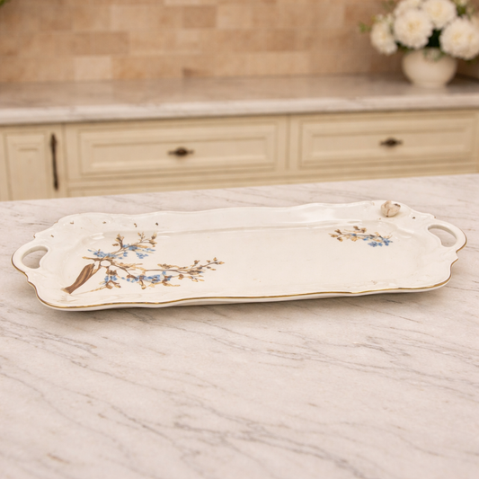B-Leaves 16-Inch Porcelain Serving Tray – Elegant Floral Gold Rim Platter
