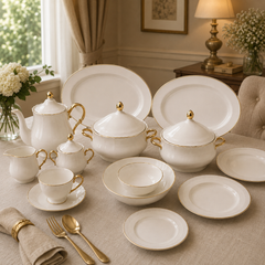 Gold Line Premium Porcelain Dinner Set | Elegant White Dinnerware with Gold Rim