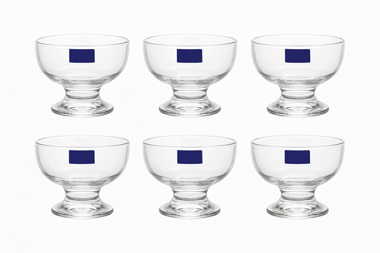 Clear Pressed-Glass Ice Cream Cups – 6-Piece Footed Dessert Set, 225 ml Capacity