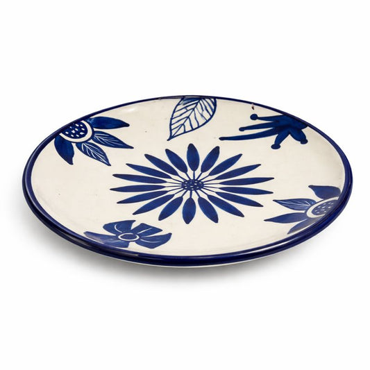 Handcrafted Blue Pottery Half Plate – 8 × 8 Inches