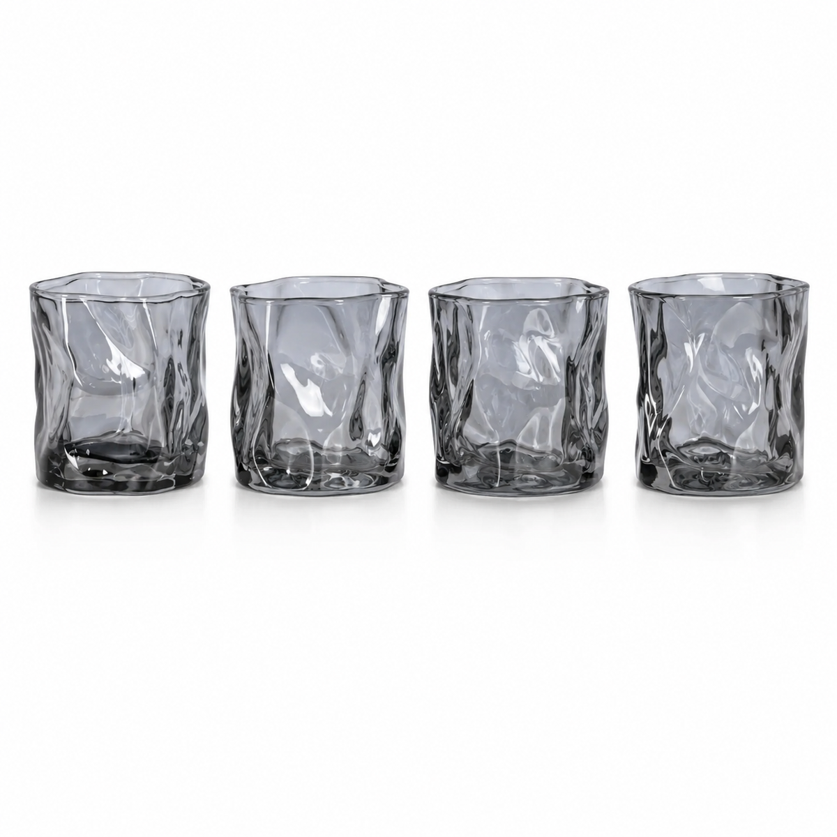 4 Pcs Glass Cup Set 280ml – Smokey Black, Clear Iridescent & Amber