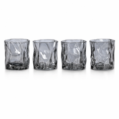 4 Pcs Glass Cup Set 280ml – Smokey Black, Clear Iridescent & Amber