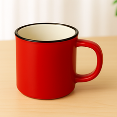 Classic Enamel-Style Ceramic Mug – Retro Coffee & Tea Cup in red