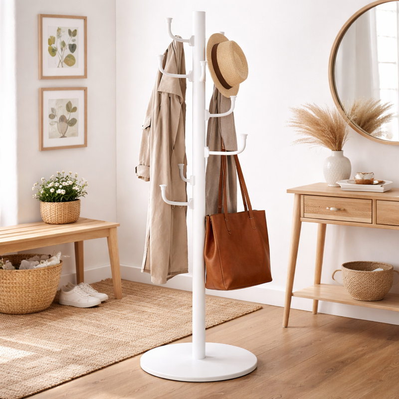 Modern Multifunctional Clothes Holding Rack with Circular Base – Space-Saving Coat Stand with Multi Hooks for Home & Office - Habitt