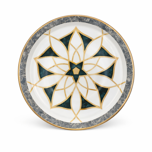Elegant Green & Gold Design Dinner Plate – 8 Inch Decorative Single Plate