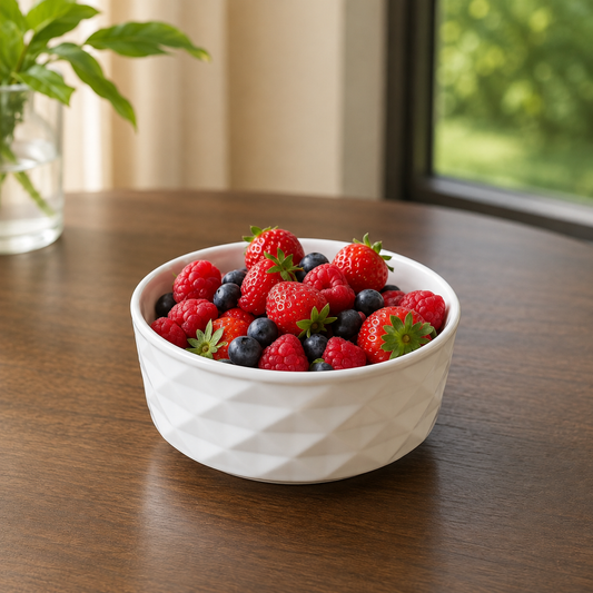 Diamond Embossed ceramic Bowl | White Serving & Fruit Bowls