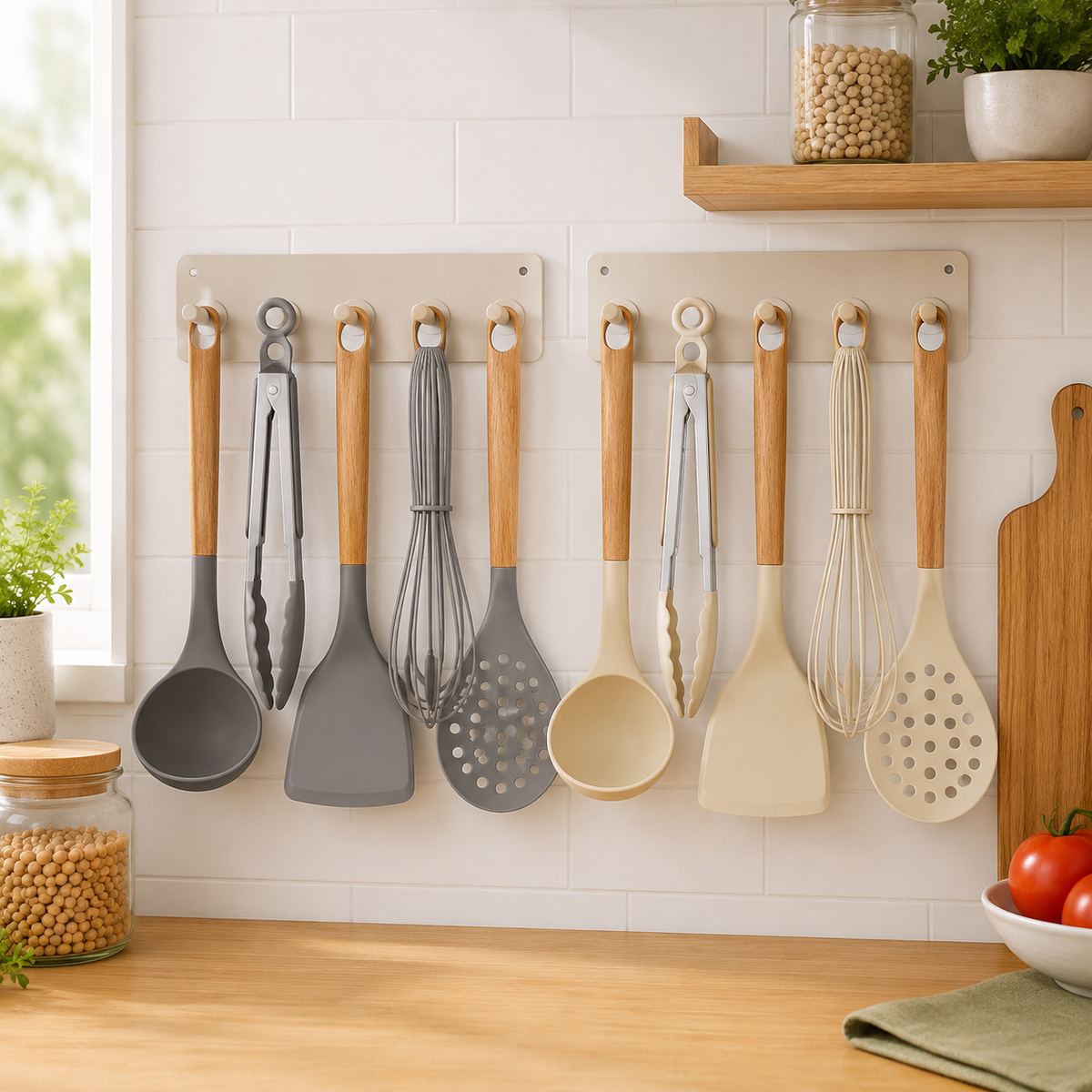 5-Piece Silicone Kitchen Tool Set Assorted – Cooking Utensil Set with Wooden-Style Handles | Kitchen Cooking & Serving Accessories