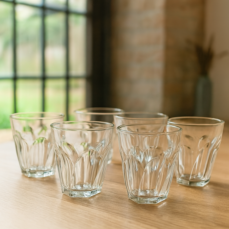 Faceted Clear Tumbler Glass Set 330 ml – Premium Heavy-Bottom Drinkware (6 Pcs) - Habitt