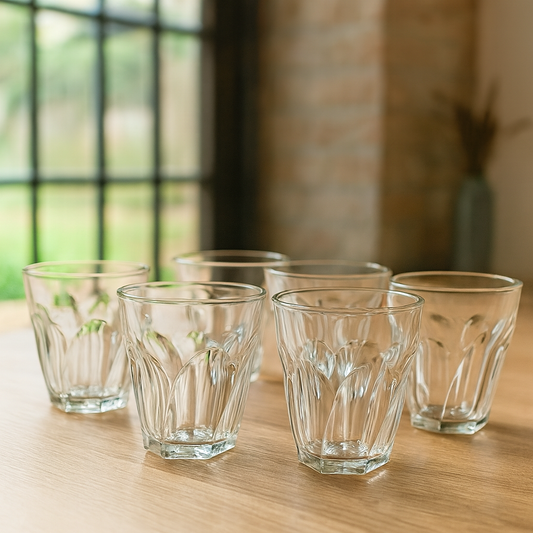Faceted Clear Tumbler Glass Set 330 ml – Premium Heavy-Bottom Drinkware (6 Pcs)