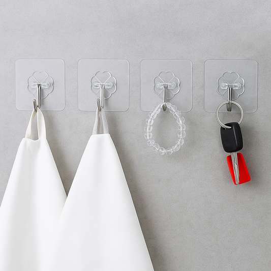 1Pc Self-Adhesive Plastic Wall Hooks – Heavy-Duty Transparent Hooks for Kitchen, Bathroom &amp; Office | Reusable Waterproof Wall Hangers (Set of 10)