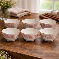 6-Piece Ceramic Bowl Set – Red Floral Classic Design - Habitt