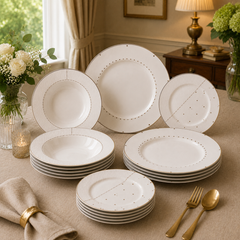 Premium Porcelain Plate Set | Modern White Dinnerware for 6 Persons
