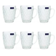 520 ml Crystal-Pattern Juice Mug – Heavy-Duty Glass Mug Set of 6 for Water, Juice, Shakes & Beverages - Habitt
