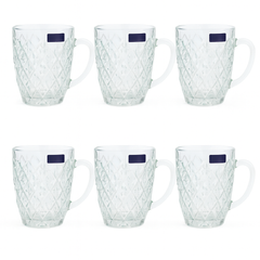 520 ml Crystal-Pattern Juice Mug – Heavy-Duty Glass Mug Set of 6 for Water, Juice, Shakes & Beverages