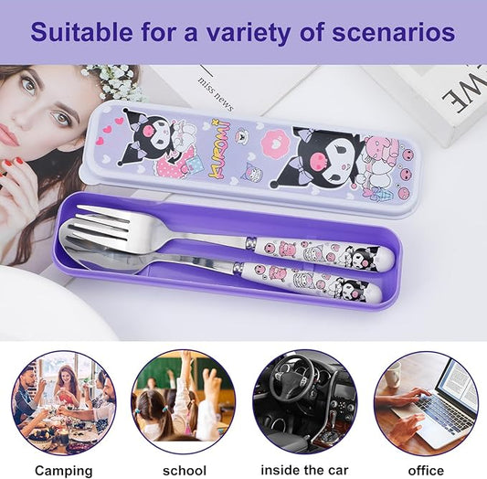 Kids Travelling Spoon Set Assorted – Cartoon Portable Cutlery Box with Spoon & Chopsticks for School and Travel - Habitt