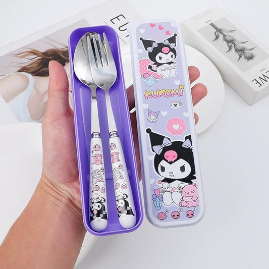 Kids Travelling Spoon Set Assorted – Cartoon Portable Cutlery Box with Spoon & Chopsticks for School and Travel - Habitt