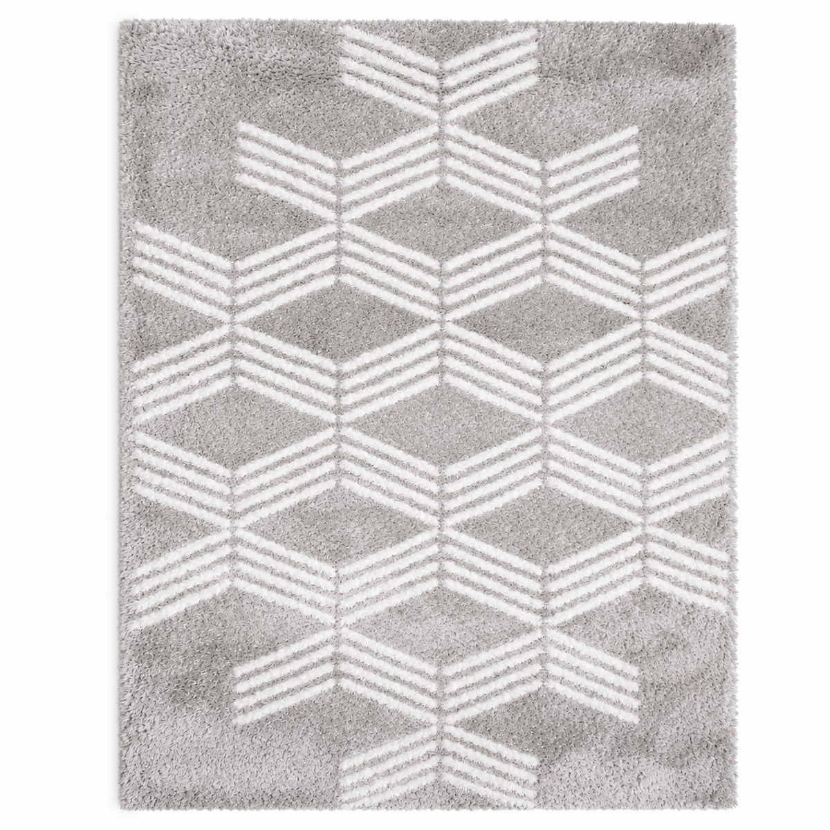 Grey Geometric Pattern Polyester Shaggy  Home Comfort Rugs - Printed