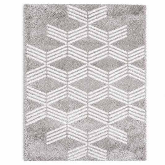 Grey Geometric Pattern Polyester Shaggy  Home Comfort Rugs - Printed