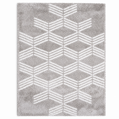 Grey Geometric Pattern Polyester Shaggy  Home Comfort Rugs - Printed