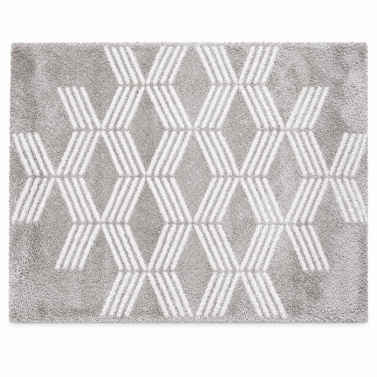 Grey Geometric Pattern Polyester Shaggy  Home Comfort Rugs - Printed