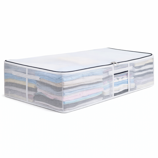 PVC Mesh Design Cloth Organiser – Breathable Underbed Storage Bag with Zipper Lid - Habitt