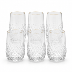 6 Pcs Clear Glass Set with Golden Rim – Textured Drinking Glass Set