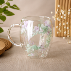 Pastel Floral Double Wall Glass Mug – Elegant Transparent Coffee & Tea Cup - Habitt