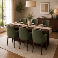 Aurra 6 Seater Dining Table Set | Modern Wooden Dining Table with Upholstered Chairs