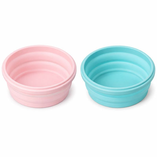 Silicone Foldable Food Container Bowl – Blue & Pink (Small & Large) | Space-Saving Storage Bowl