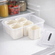 Plastic Crisper Box with 6 Partitions – Refrigerator Storage Organizer with Removable Baskets & Lid - Habitt