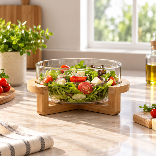 Glass Fruit Basket with Wooden Stand
