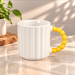 Pastel Ribbed Ceramic Coffee Mug with Beaded Handle – Cute Tea & Coffee Cup