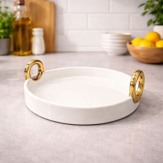 Plate With Handle – Elegant Round Serving Plate (27x26.5x8.3cm) - Habitt