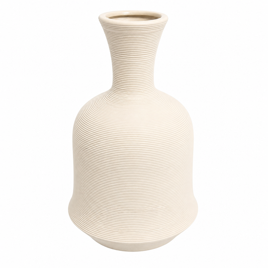 Large Matte Finish Beige Textured Vase with Inner Lining – Modern Decorative Floor Vase - Habitt