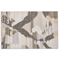 Cream & Dark Grey Abstract Pattern Polyester Rug